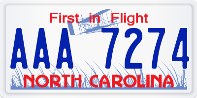 NC license plate AAA7274