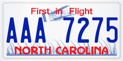 NC license plate AAA7275
