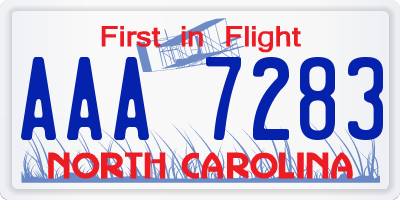 NC license plate AAA7283