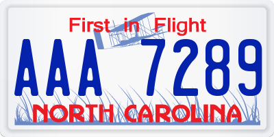 NC license plate AAA7289