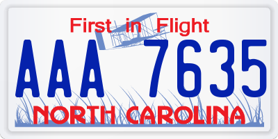 NC license plate AAA7635