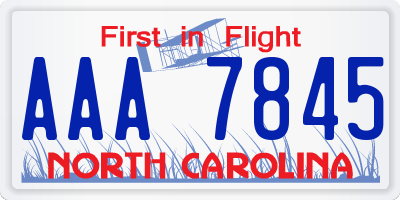 NC license plate AAA7845