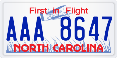 NC license plate AAA8647