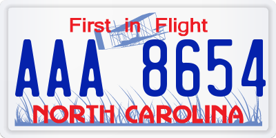 NC license plate AAA8654