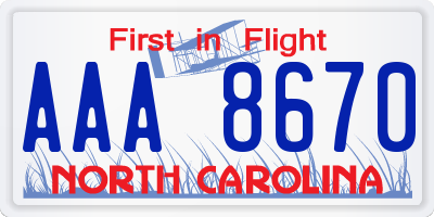 NC license plate AAA8670