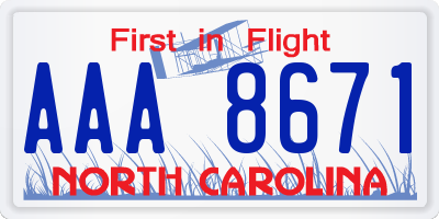 NC license plate AAA8671