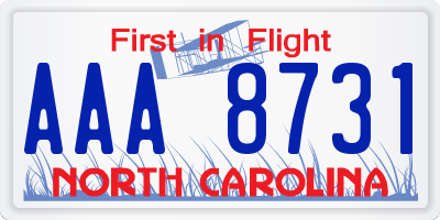 NC license plate AAA8731