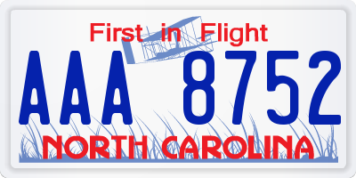 NC license plate AAA8752