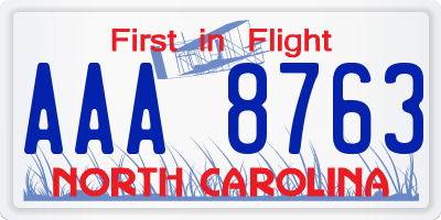 NC license plate AAA8763