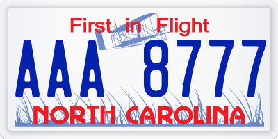 NC license plate AAA8777