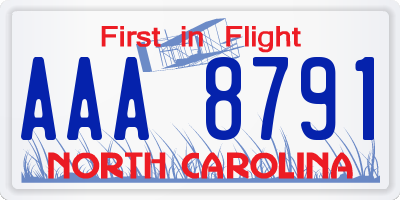 NC license plate AAA8791