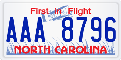 NC license plate AAA8796