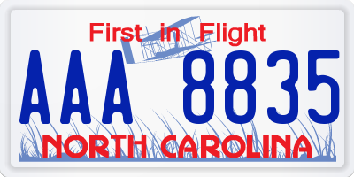 NC license plate AAA8835