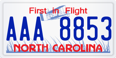 NC license plate AAA8853