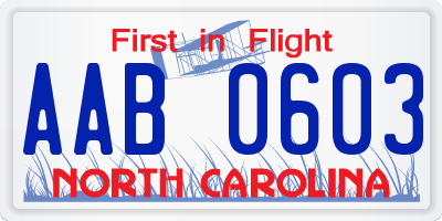 NC license plate AAB0603
