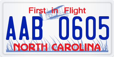 NC license plate AAB0605