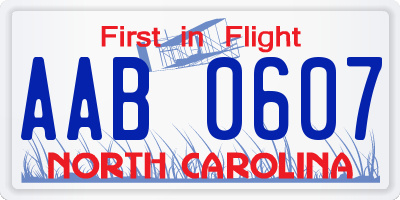 NC license plate AAB0607