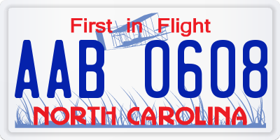 NC license plate AAB0608