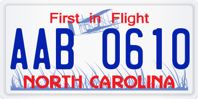 NC license plate AAB0610