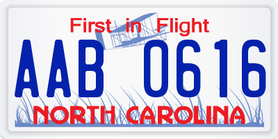NC license plate AAB0616