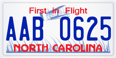 NC license plate AAB0625