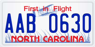 NC license plate AAB0630