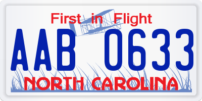 NC license plate AAB0633