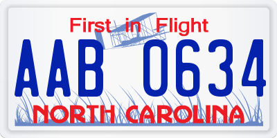 NC license plate AAB0634