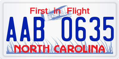 NC license plate AAB0635