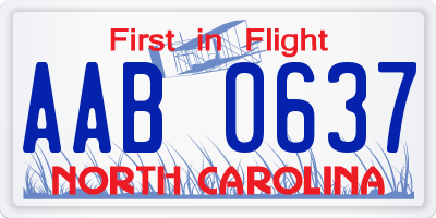 NC license plate AAB0637