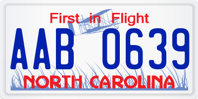 NC license plate AAB0639