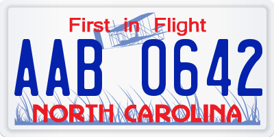 NC license plate AAB0642
