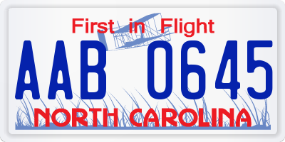 NC license plate AAB0645