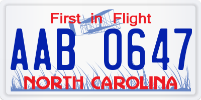 NC license plate AAB0647