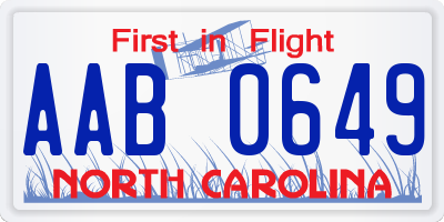 NC license plate AAB0649