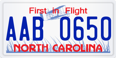 NC license plate AAB0650