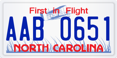 NC license plate AAB0651