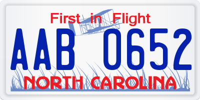 NC license plate AAB0652