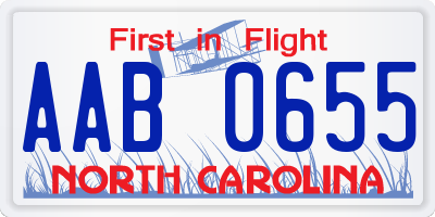 NC license plate AAB0655