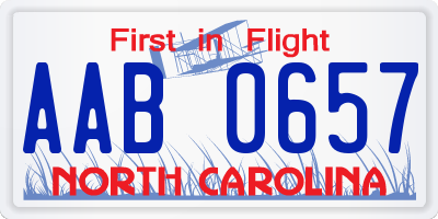 NC license plate AAB0657