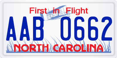 NC license plate AAB0662