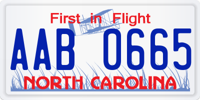 NC license plate AAB0665