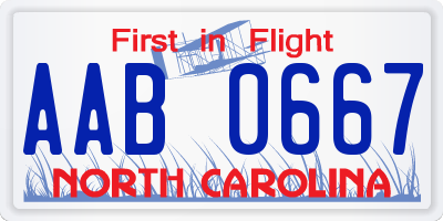 NC license plate AAB0667
