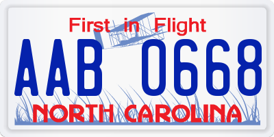 NC license plate AAB0668