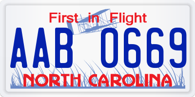 NC license plate AAB0669