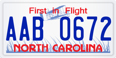 NC license plate AAB0672