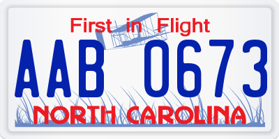 NC license plate AAB0673