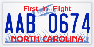 NC license plate AAB0674