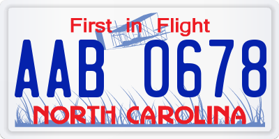 NC license plate AAB0678