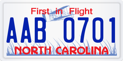 NC license plate AAB0701